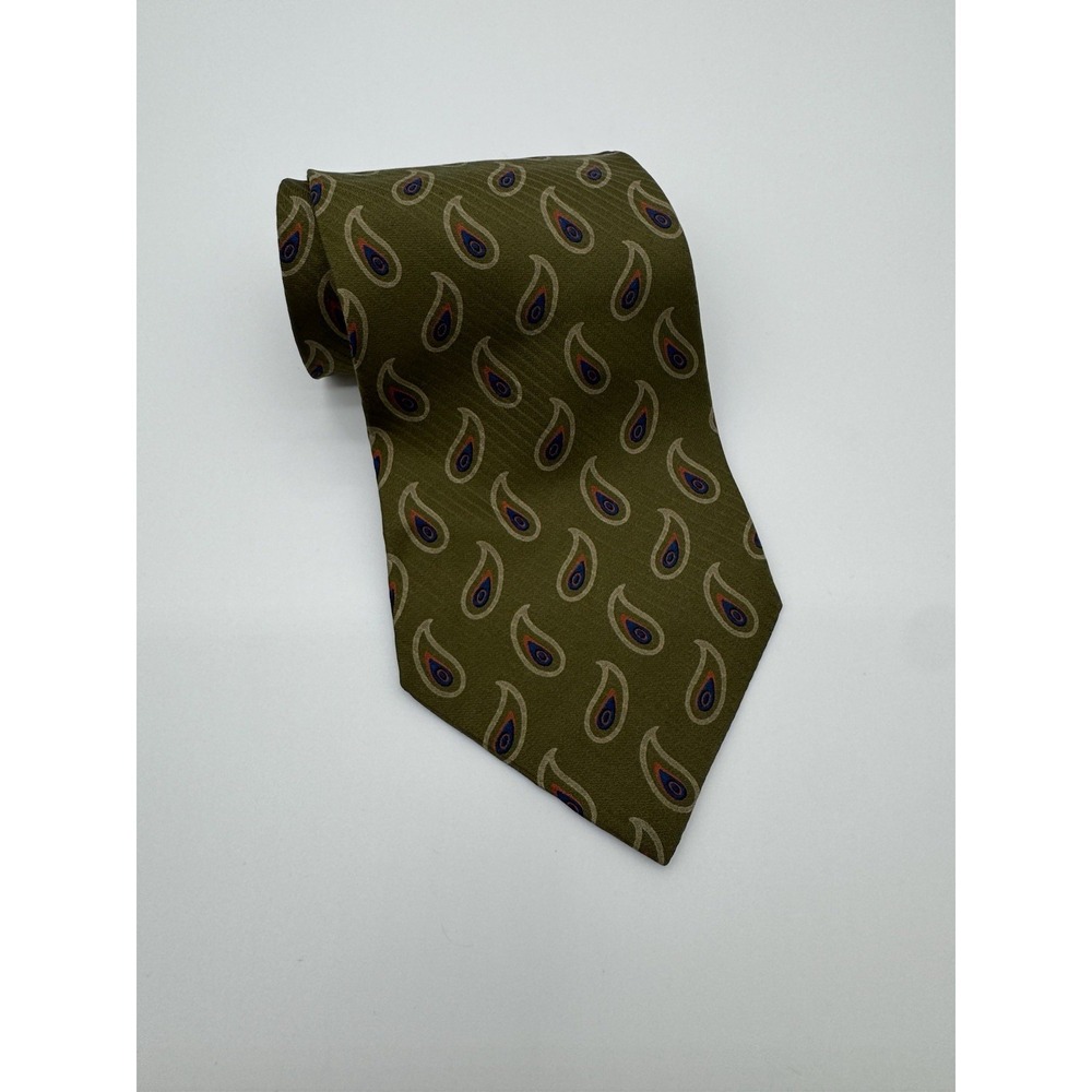 Giorgio Armani Cravatte Silk Tie Green Paisley Pattern Italy Luxury Mens Necktie
